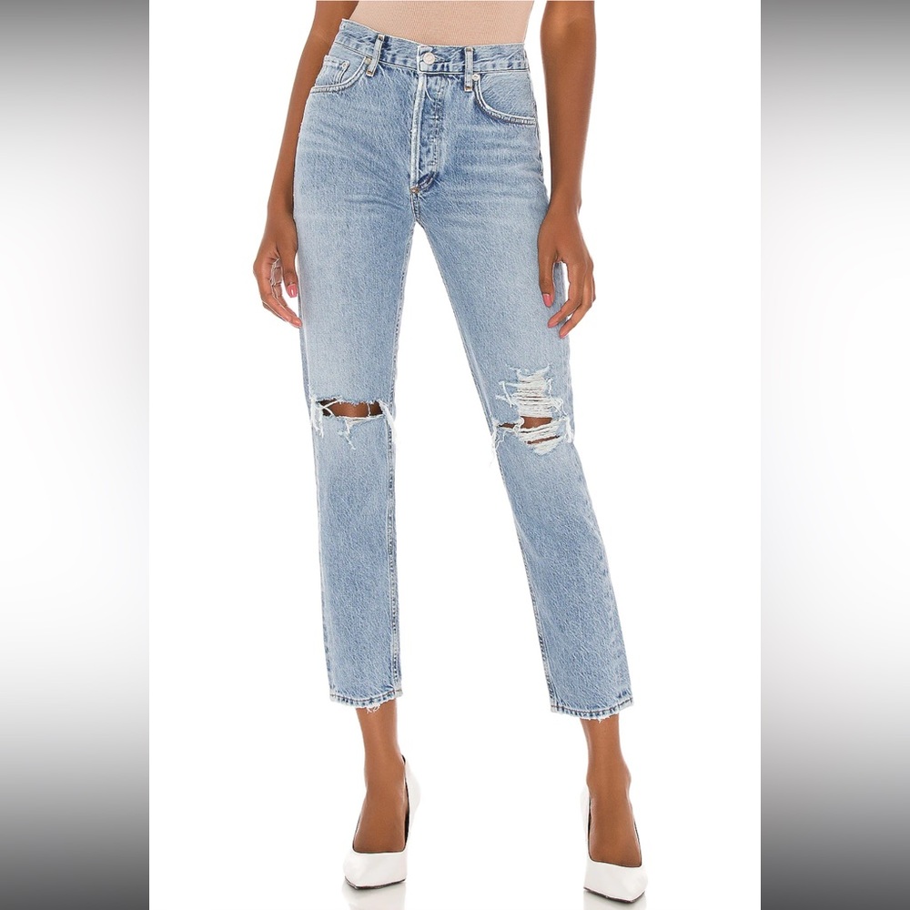 Agolde Light Blue Distressed Ankle Crop Jeans
